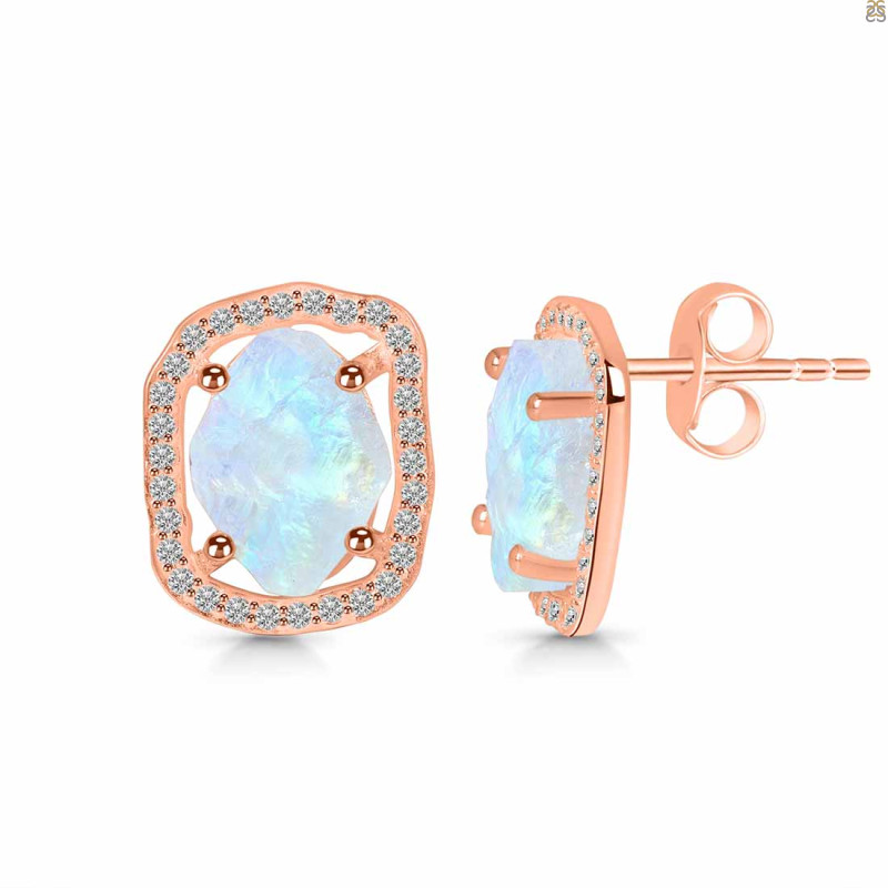 Moonstone Raw Crystal & White Topaz Stud Earring RBM-RDE-1255.