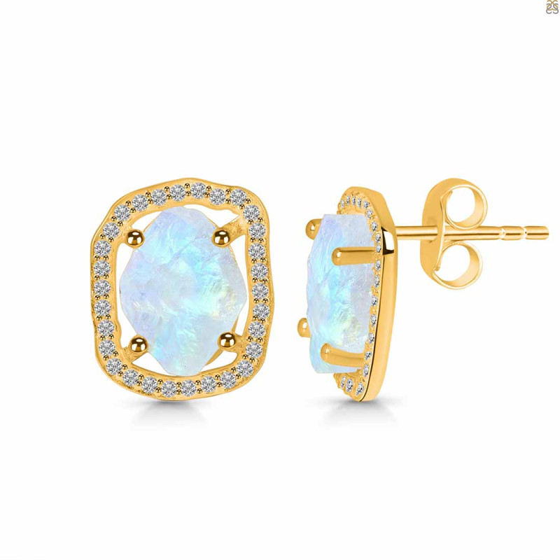 Moonstone Raw Crystal & White Topaz Stud Earring RBM-RDE-1255.