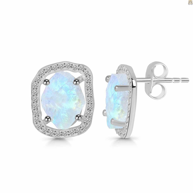 Moonstone Raw Crystal & White Topaz Stud Earring RBM-RDE-1255.