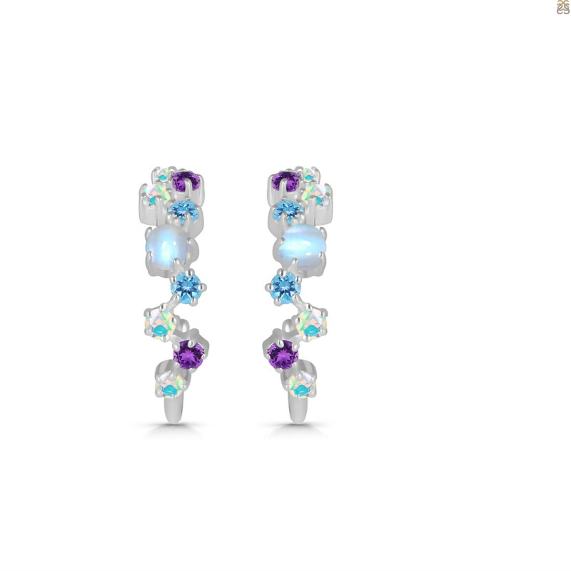 Moonstone & Opal & White Topaz Hoop Earring RBM-RDE-1366.