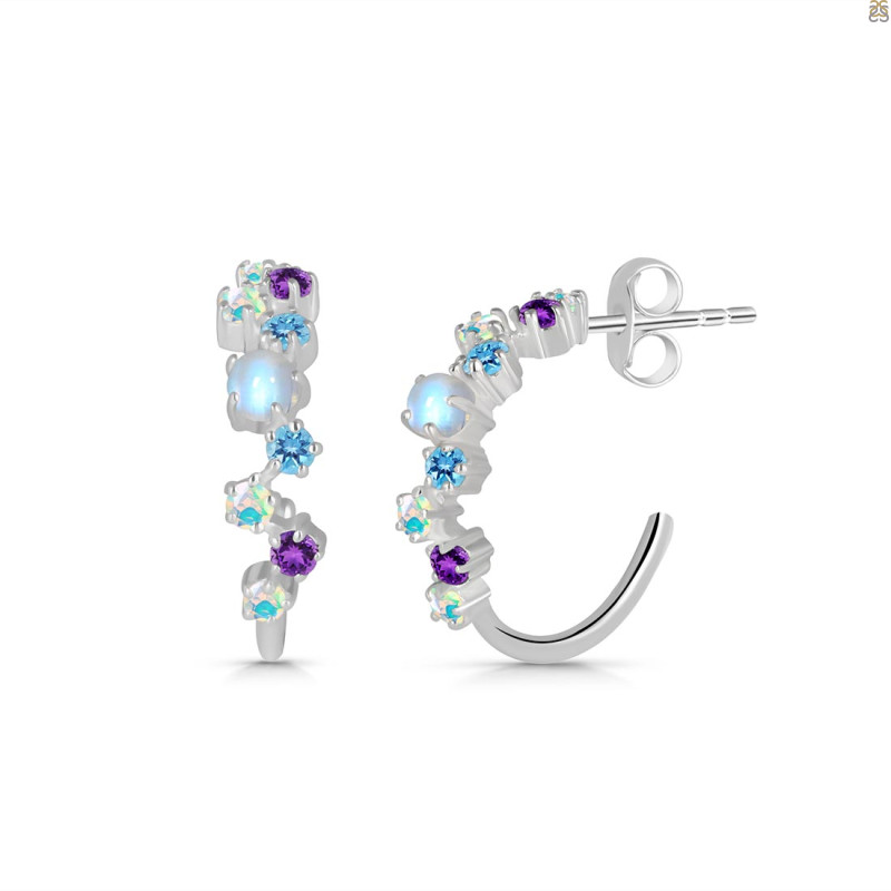 Moonstone & Opal & White Topaz Hoop Earring RBM-RDE-1366.