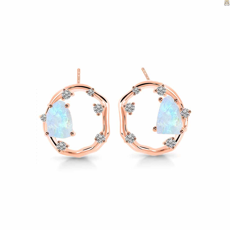 Moonstone Raw Crystal & White Topaz Stud Earring RBM-RDE-1461.