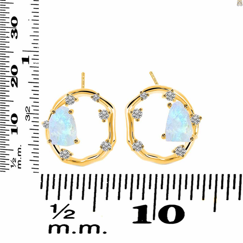 Moonstone Raw Crystal & White Topaz Stud Earring RBM-RDE-1461.