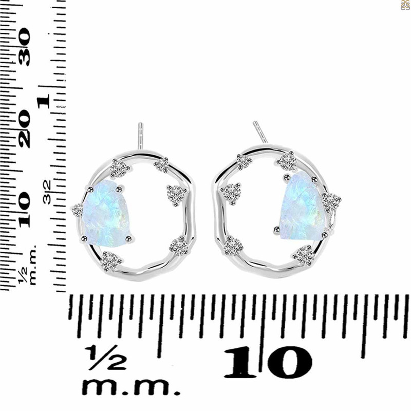 Moonstone Raw Crystal & White Topaz Stud Earring RBM-RDE-1461.