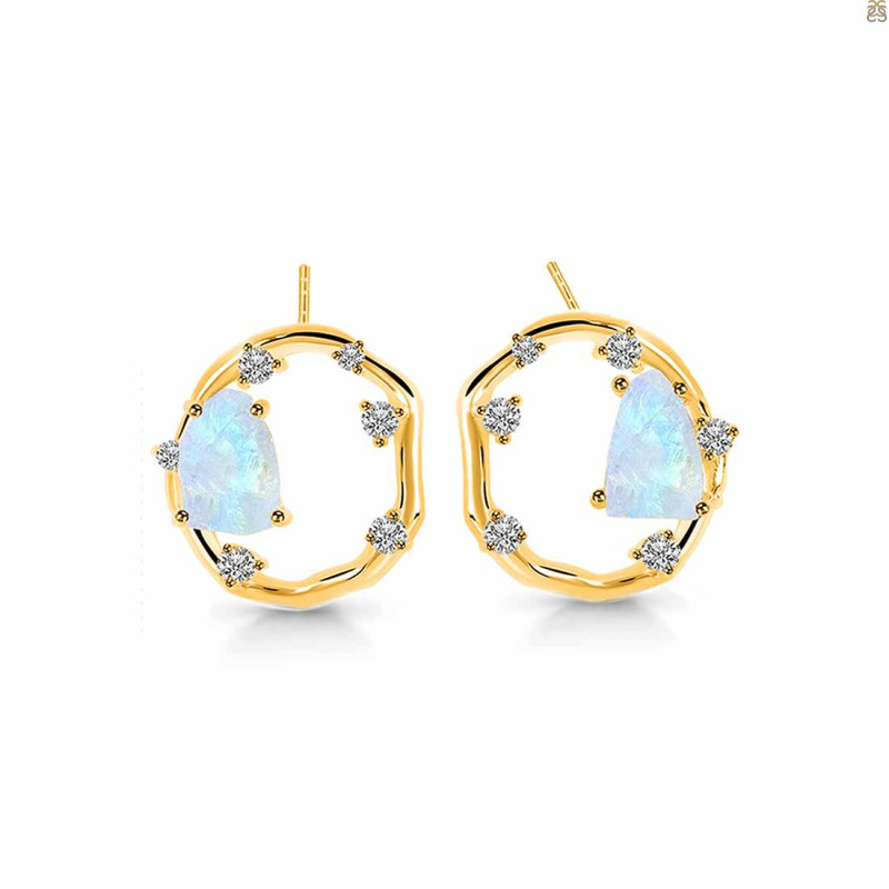 Moonstone Raw Crystal & White Topaz Stud Earring RBM-RDE-1461.
