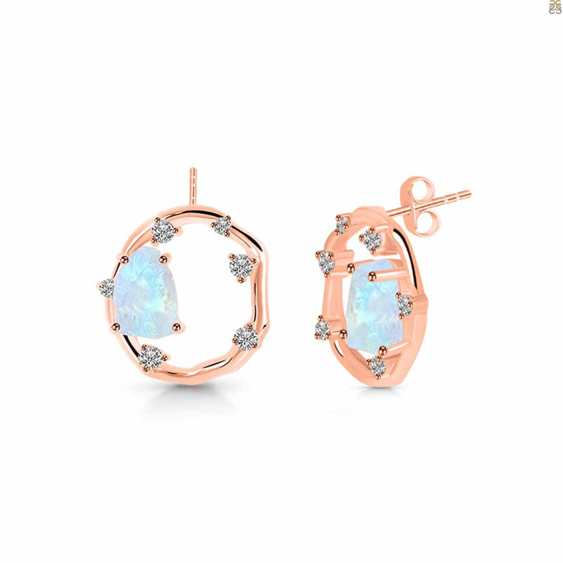 Moonstone Raw Crystal & White Topaz Stud Earring RBM-RDE-1461.
