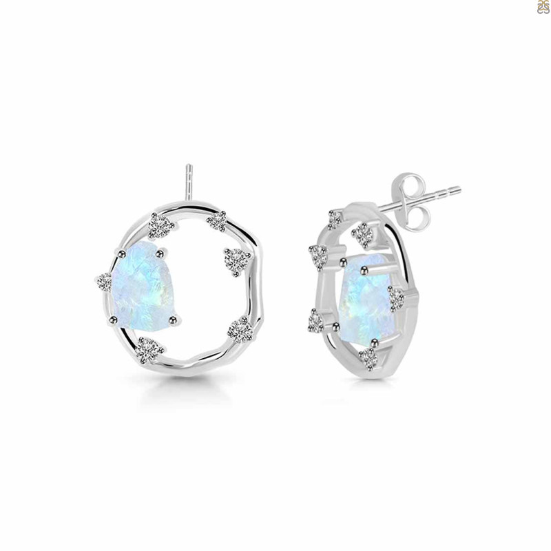 Moonstone Raw Crystal & White Topaz Stud Earring RBM-RDE-1461.