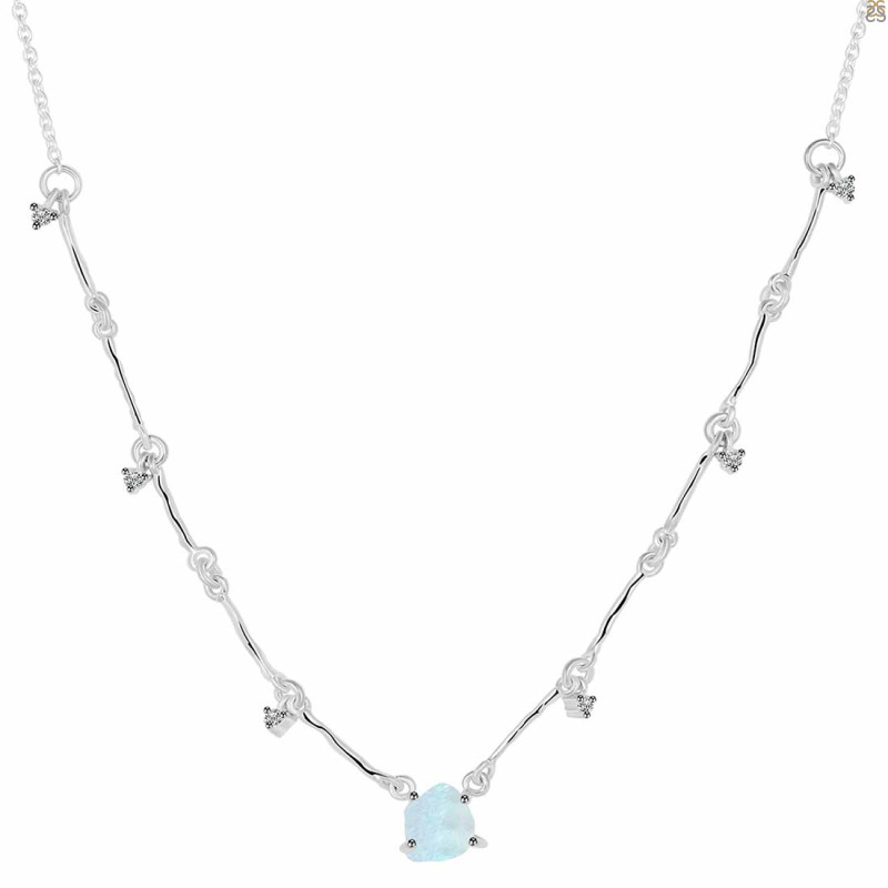 Moonstone  Raw Crystal & White Topaz Necklace RBM-RDN-385.