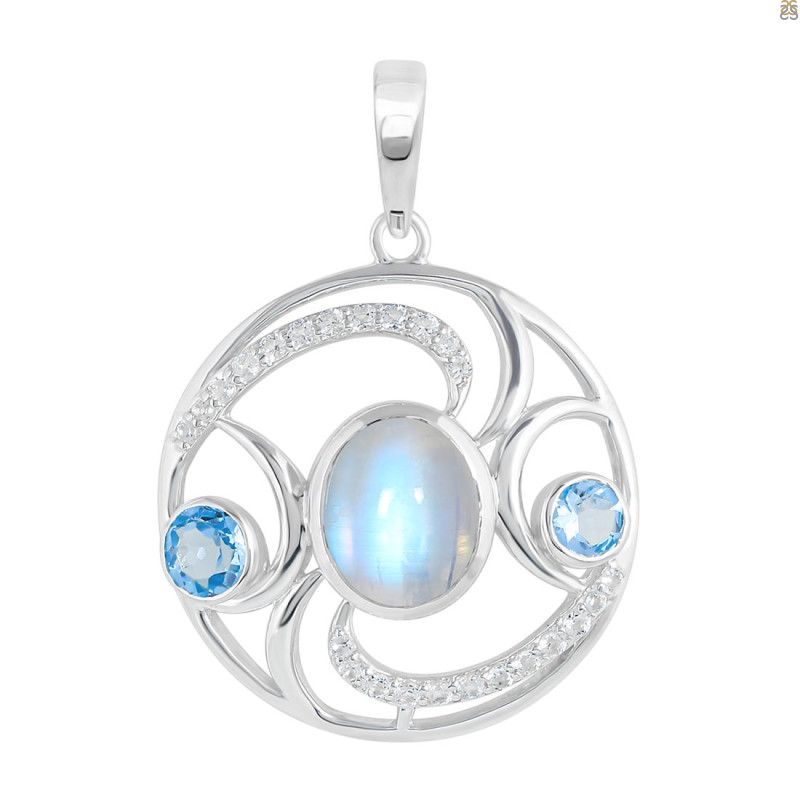 Moonstone & Blue Topaz & White Topaz Pendant RBM-RDP-311.