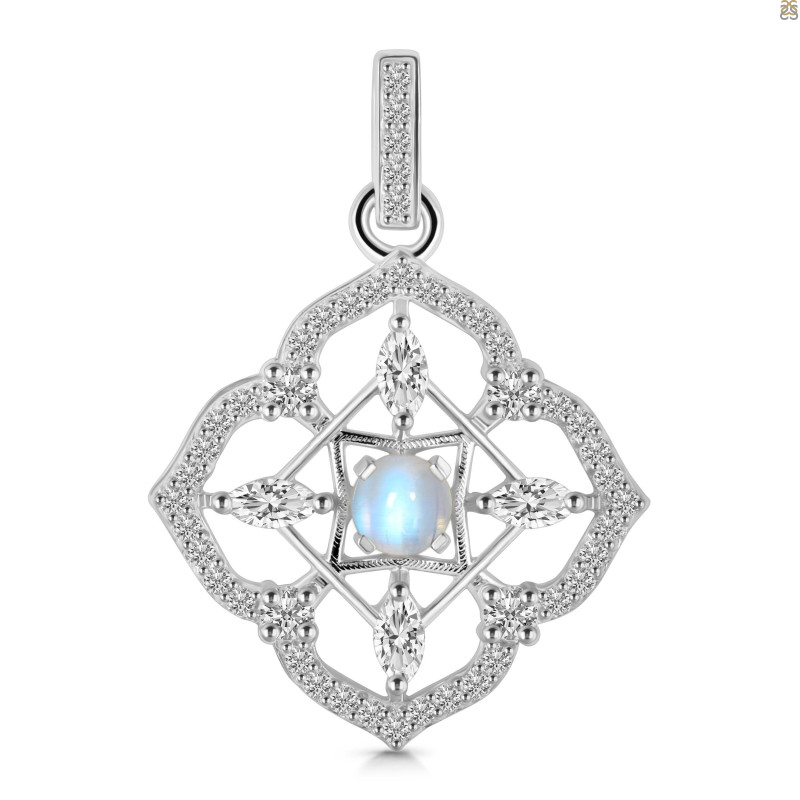 Moonstone & White Topaz Pendant RBM-RDP-797-CZ-LOOP.