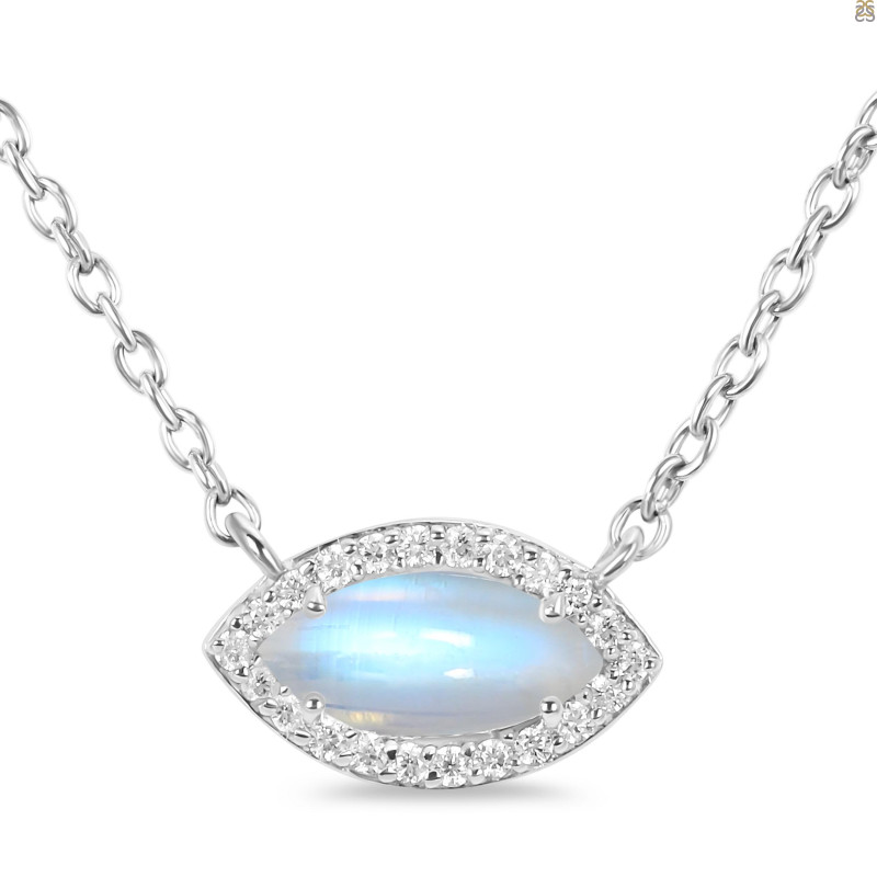 Moonstone & White Topaz Necklace With Adjustable Slider Lock RBM-RN-61.
