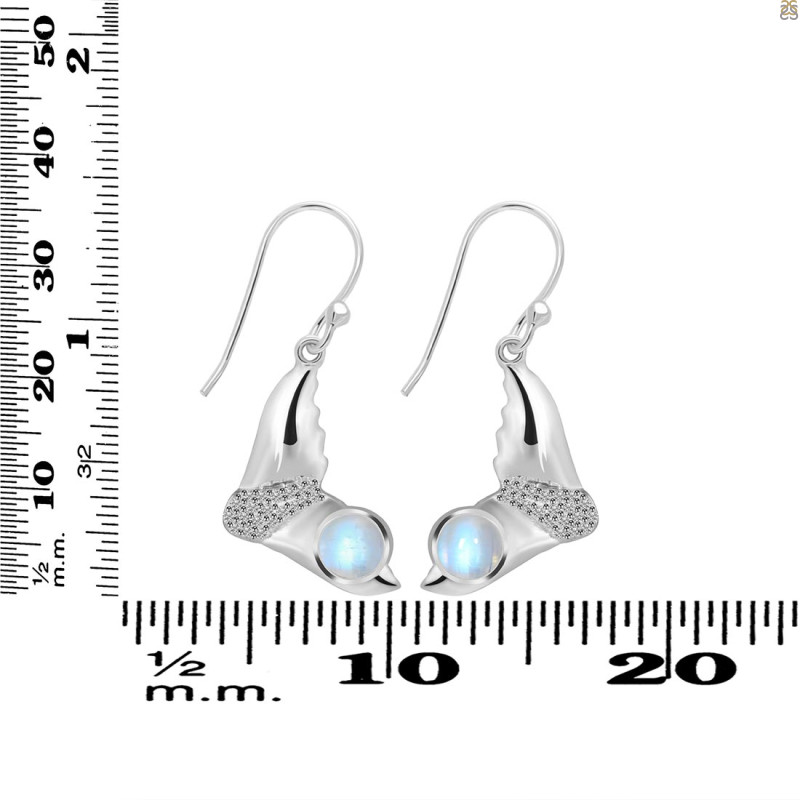 Moonstone & White Topaz Whale Tail Earring RBM-RUE-10.
