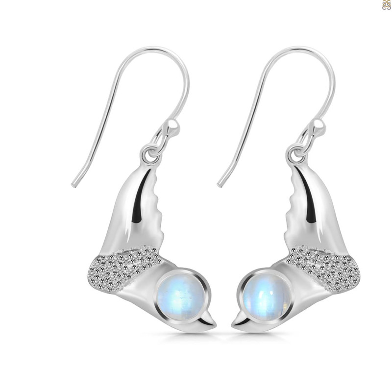 Moonstone & White Topaz Whale Tail Earring RBM-RUE-10.