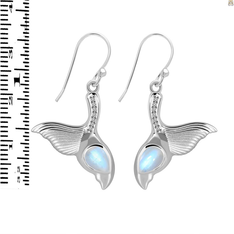 Moonstone & White Topaz Whale Tail Earring RBM-RUE-30.