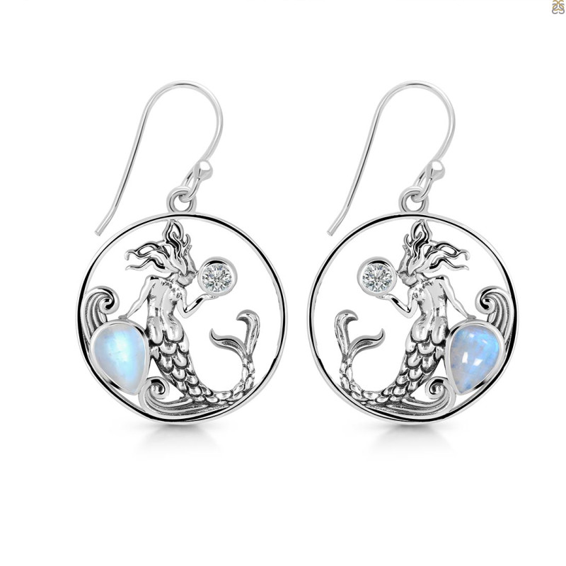 Moonstone & White Topaz Mermaid Earring RBM-RUE-57.