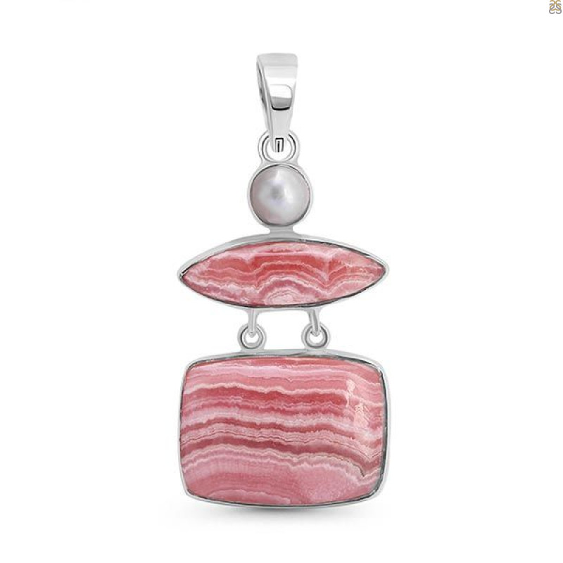 Rhodochrosite/Pearl Pendant-2SP RDC-1-155