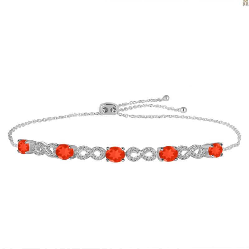 Red Onyx & White Topaz Bracelet With Adjustable Camera Lock ROX-RDB-126.