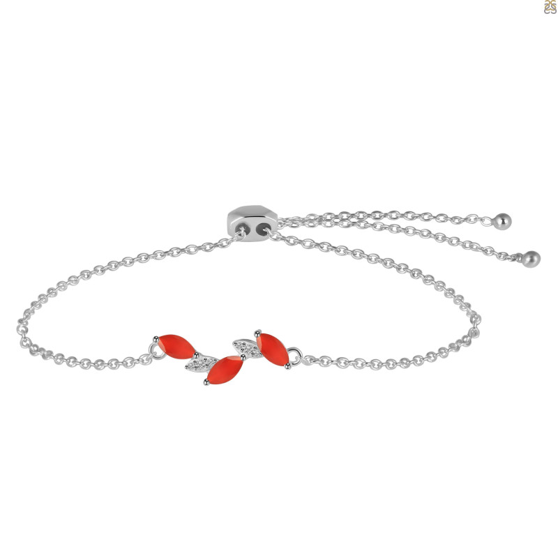 Red Onyx & White Topaz Bracelet With Adjustable Camera Lock ROX-RDB-143.