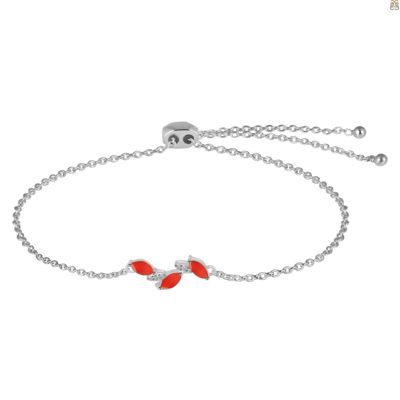 Red Onyx & White Topaz Bracelet With Adjustable Camera Lock ROX-RDB-143.