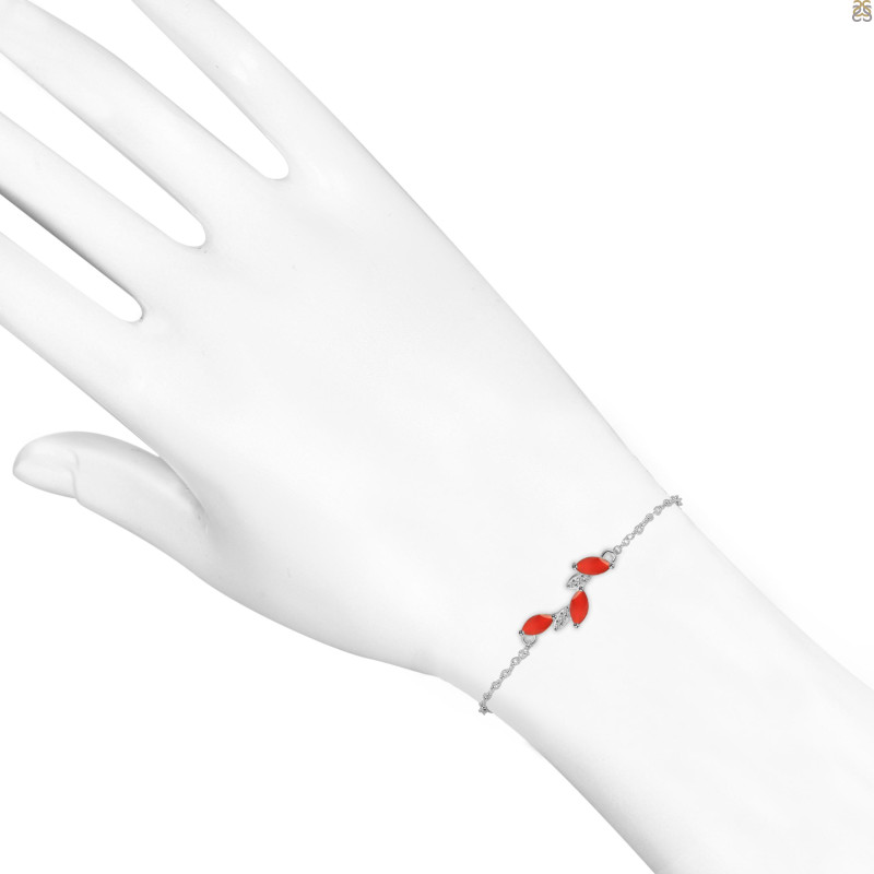 Red Onyx & White Topaz Bracelet With Adjustable Camera Lock ROX-RDB-143.
