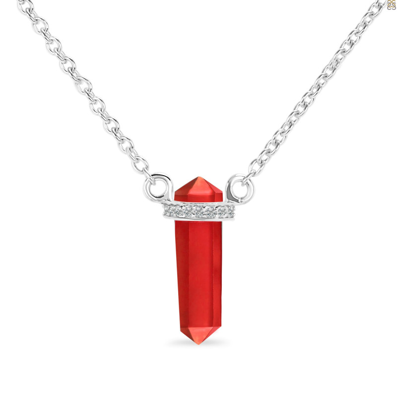 Red Onyx & White Topaz Pencil Necklace ROX-RN-84.