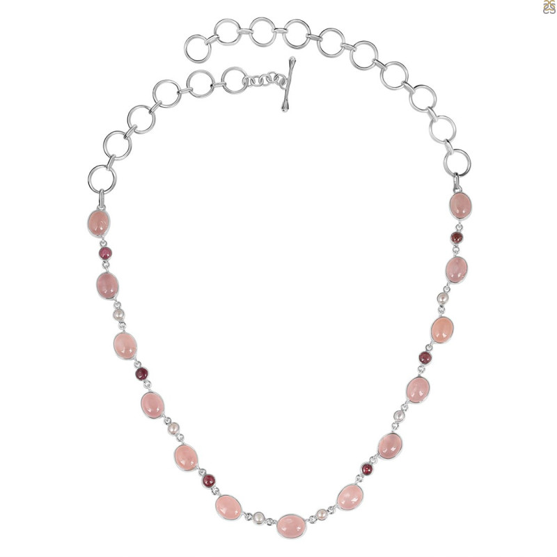 Rose Quartz/Tourmaline/Biwa Pearl Necklace-NJ RSQ-12-4