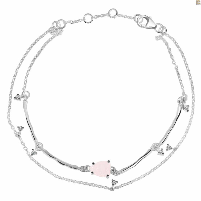 Rose Quartz  Raw Crystal & White Topaz Bracelet RSQ-RDB-168.