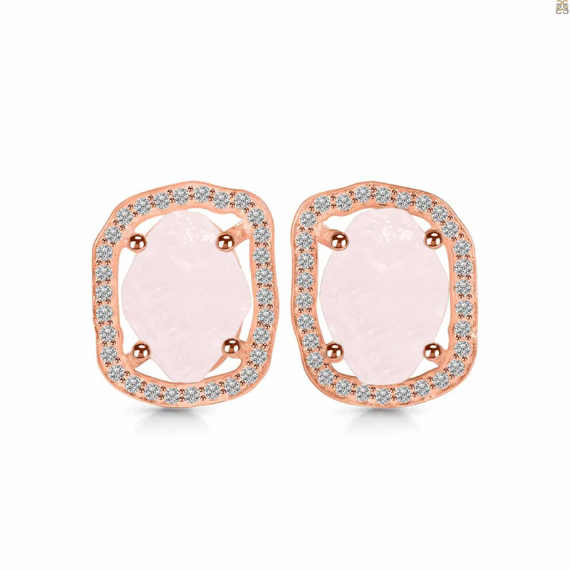Rose Quartz Raw Crystal & White Topaz Stud Earring RSQ-RDE-1255.