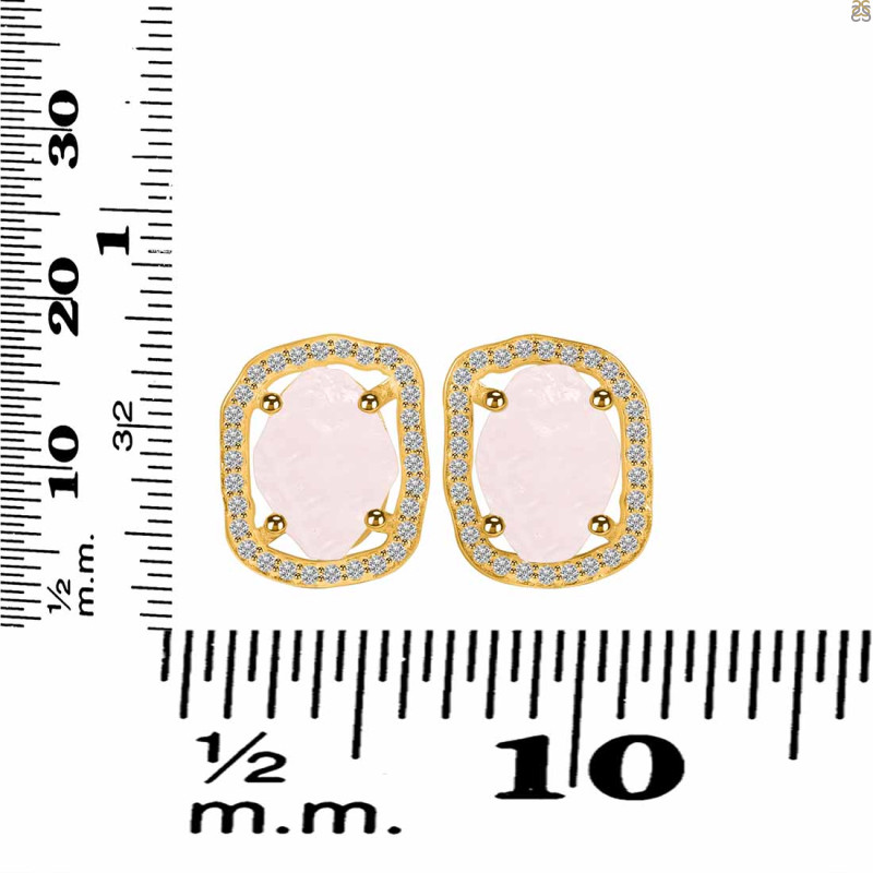 Rose Quartz Raw Crystal & White Topaz Stud Earring RSQ-RDE-1255.