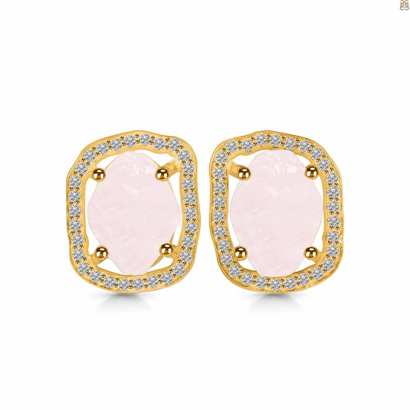 Rose Quartz Raw Crystal & White Topaz Stud Earring RSQ-RDE-1255.