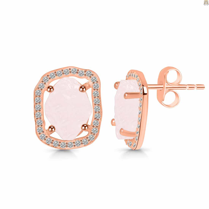 Rose Quartz Raw Crystal & White Topaz Stud Earring RSQ-RDE-1255.
