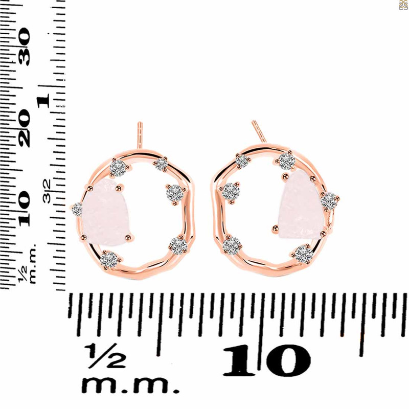 Rose Quartz Raw Crystal & White Topaz Stud Earring RSQ-RDE-1461.