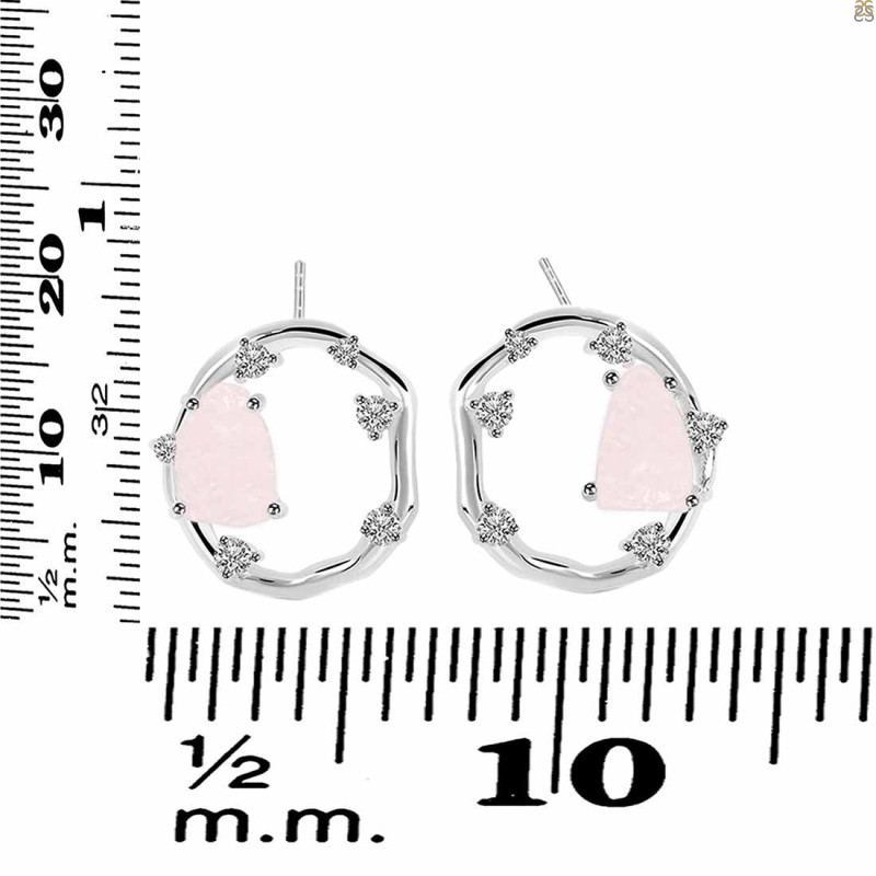 Rose Quartz Raw Crystal & White Topaz Stud Earring RSQ-RDE-1461.