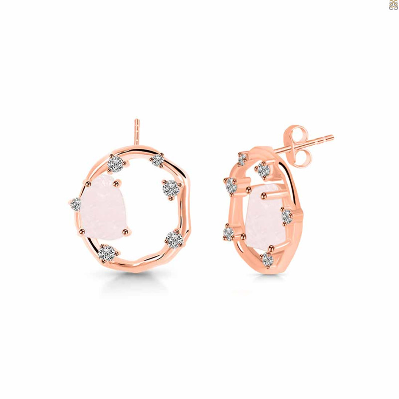 Rose Quartz Raw Crystal & White Topaz Stud Earring RSQ-RDE-1461.