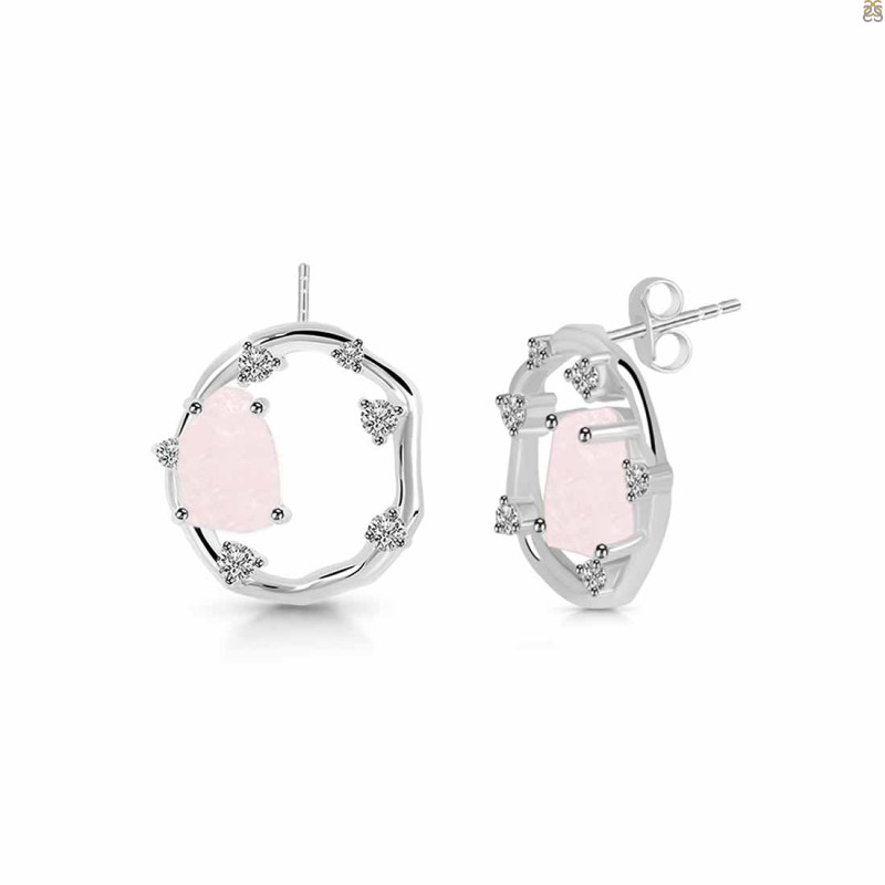 Rose Quartz Raw Crystal & White Topaz Stud Earring RSQ-RDE-1461.