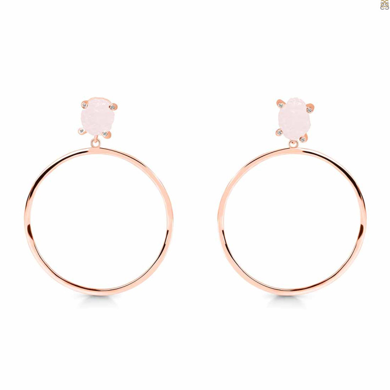 Rose Quartz  Raw Crystal & White Topaz Earring RSQ-RE-59.