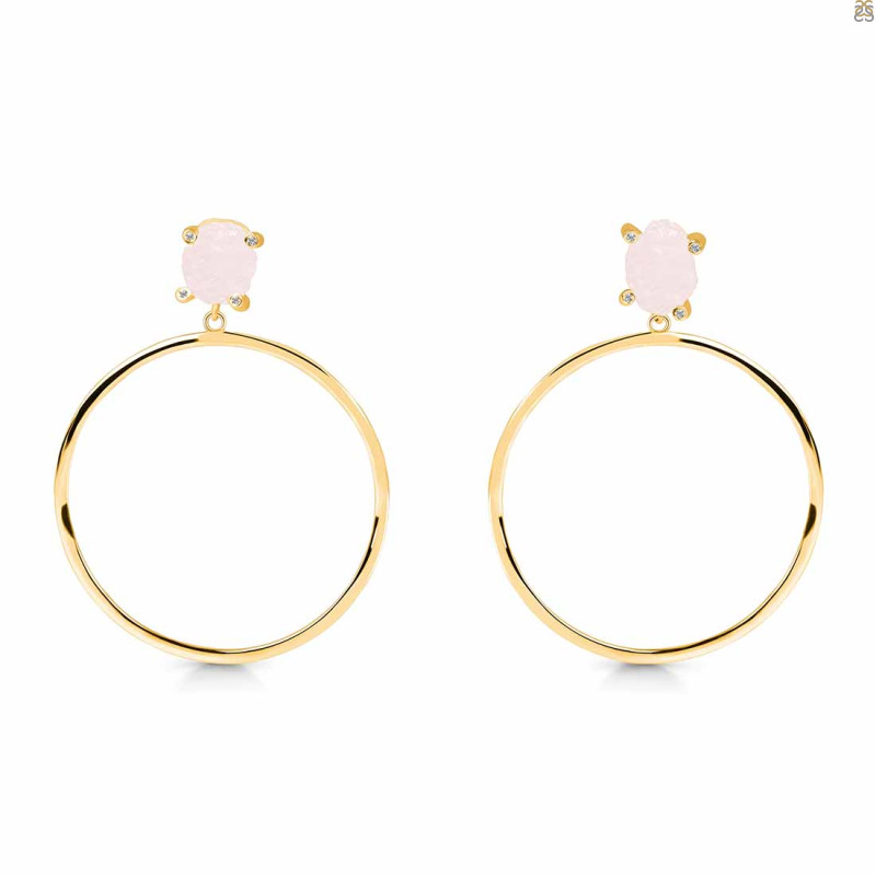Rose Quartz  Raw Crystal & White Topaz Earring RSQ-RE-59.