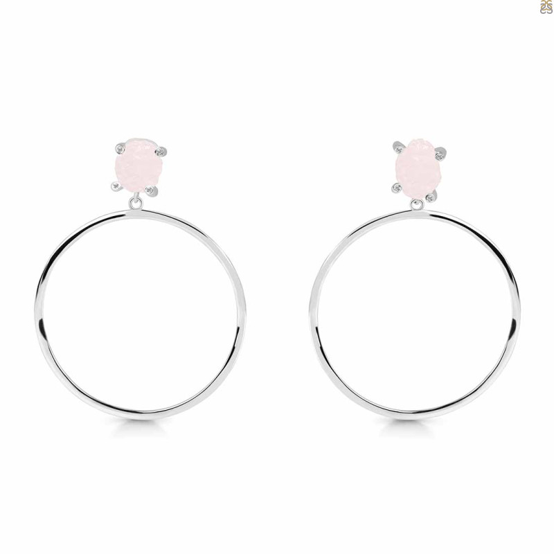 Rose Quartz  Raw Crystal & White Topaz Earring RSQ-RE-59.