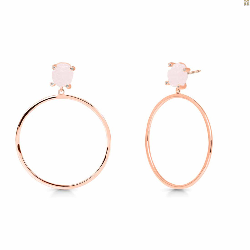 Rose Quartz  Raw Crystal & White Topaz Earring RSQ-RE-59.