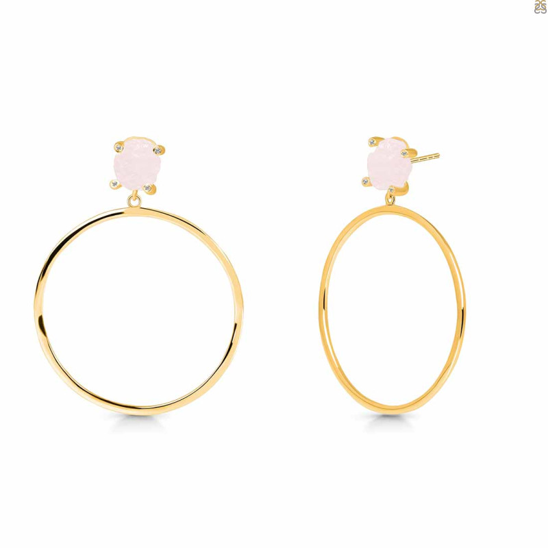 Rose Quartz  Raw Crystal & White Topaz Earring RSQ-RE-59.