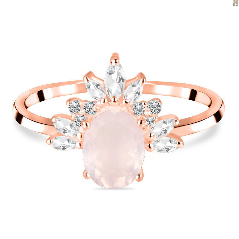 Rose Quartz & White Topaz Ring RSQ-RR-405.