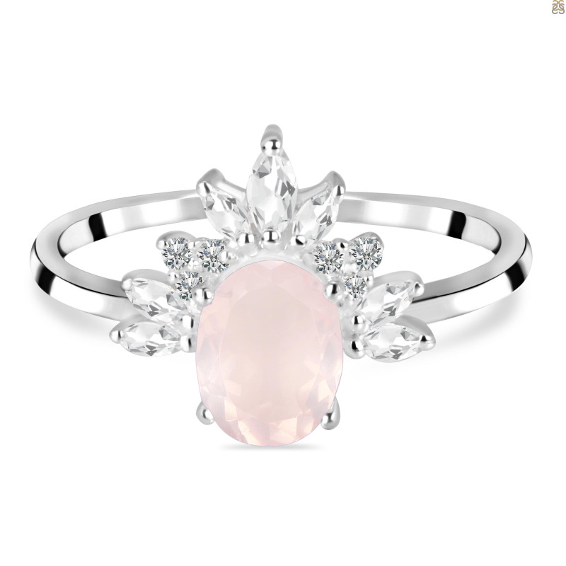 Rose Quartz & White Topaz Ring RSQ-RR-405.