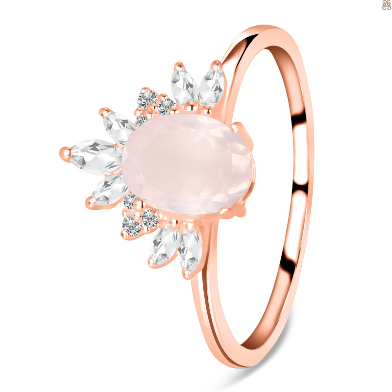 Rose Quartz & White Topaz Ring RSQ-RR-405.