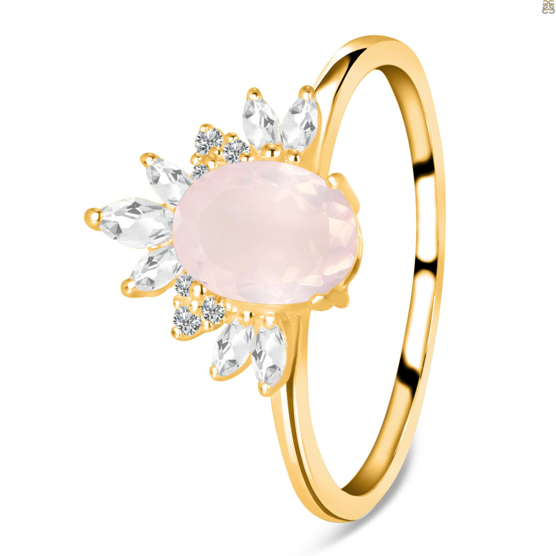 Rose Quartz & White Topaz Ring RSQ-RR-405.