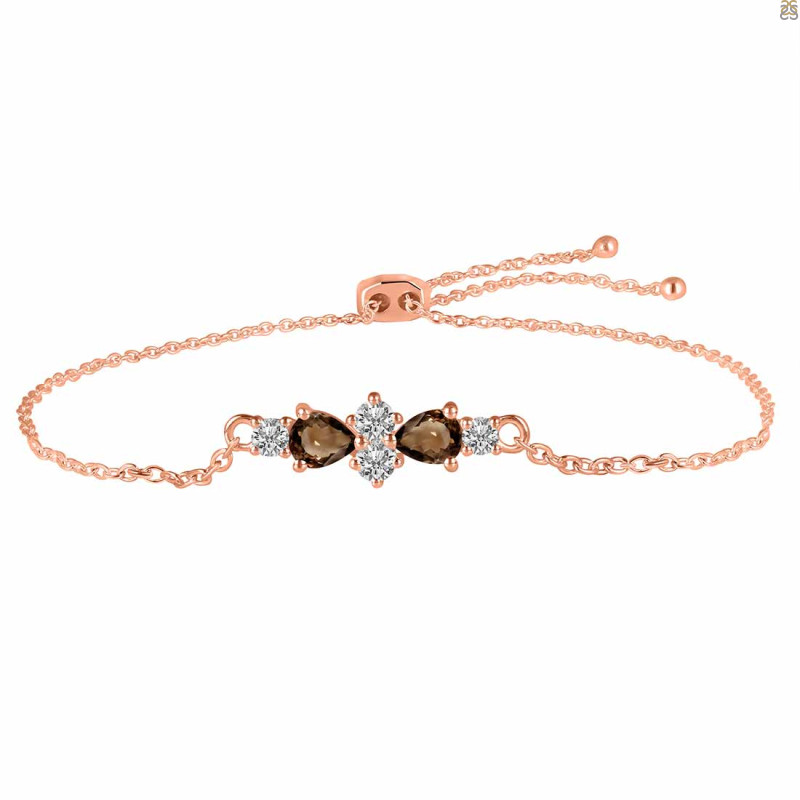 Smoky & White Topaz Bracelet With Adjustable Camera Lock SMY-RDB-146.
