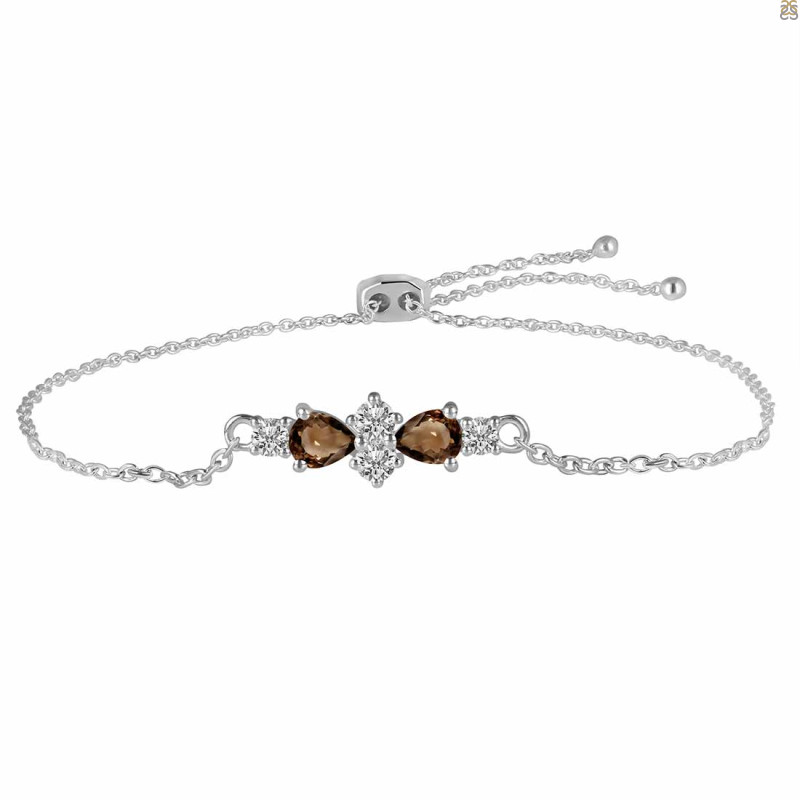 Smoky & White Topaz Bracelet With Adjustable Camera Lock SMY-RDB-146.
