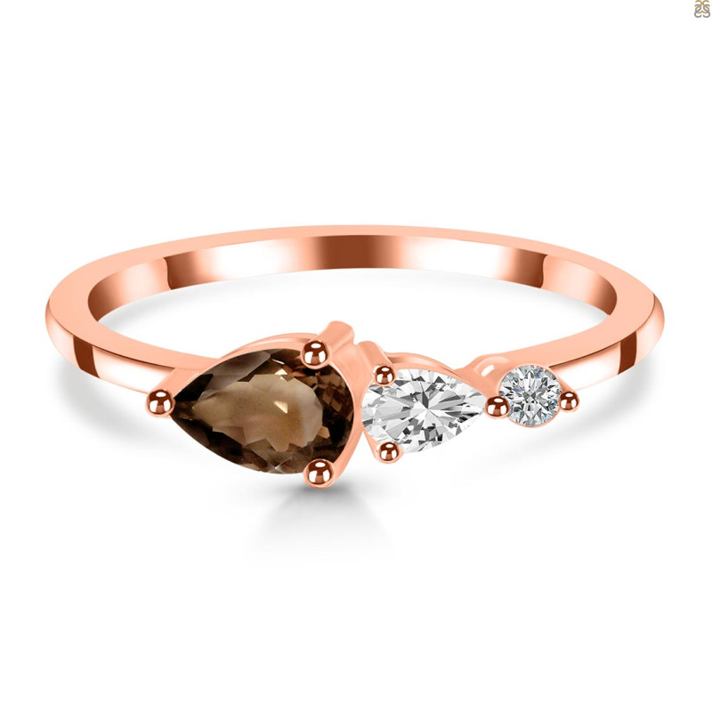 Smoky  & White Topaz Ring SMY-RDR-3238.