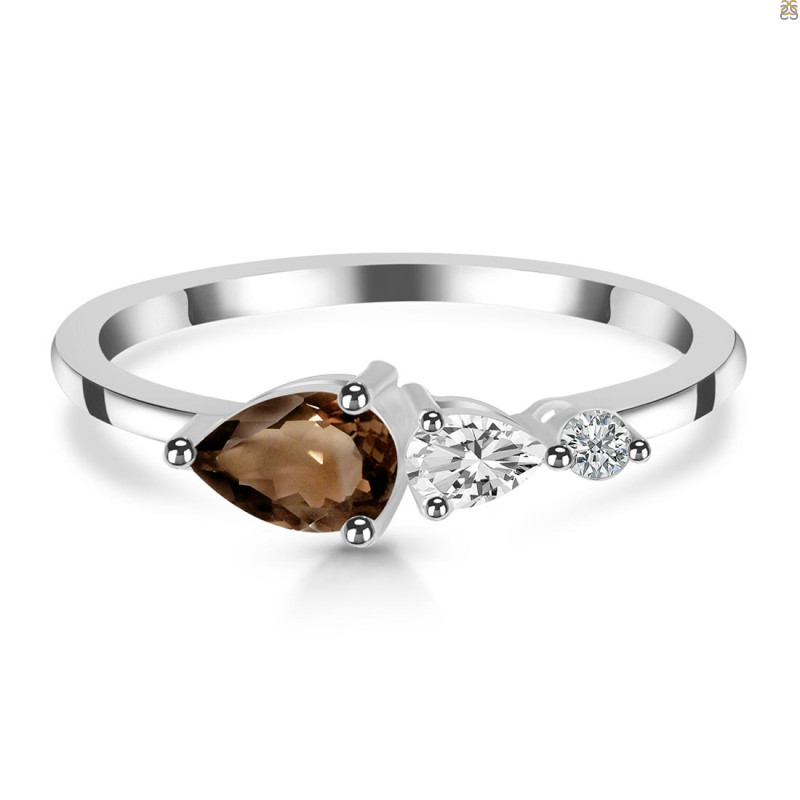 Smoky  & White Topaz Ring SMY-RDR-3238.