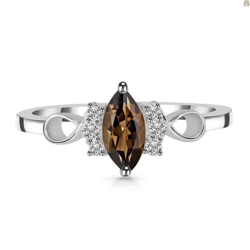 Smoky & White Topaz Ring SMY-RDR-349.
