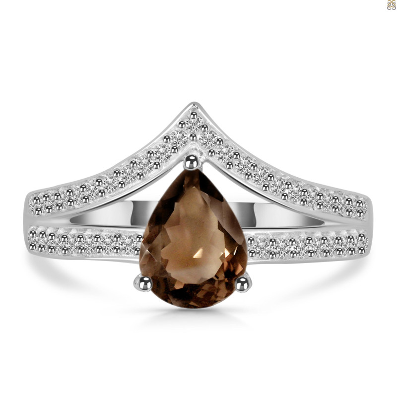 Smoky & White Topaz Ring SMY-RDR-372.